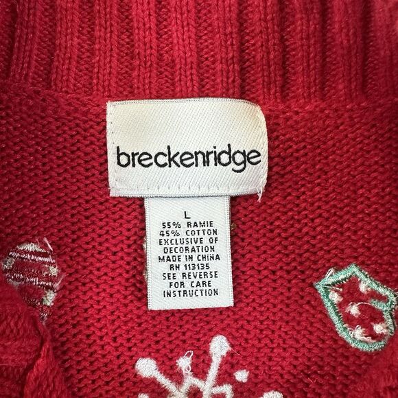90s Breckenridge Snowman Christmas Sweater Vest Large Red Frosty Pom Poms - Picture 2 of 3
